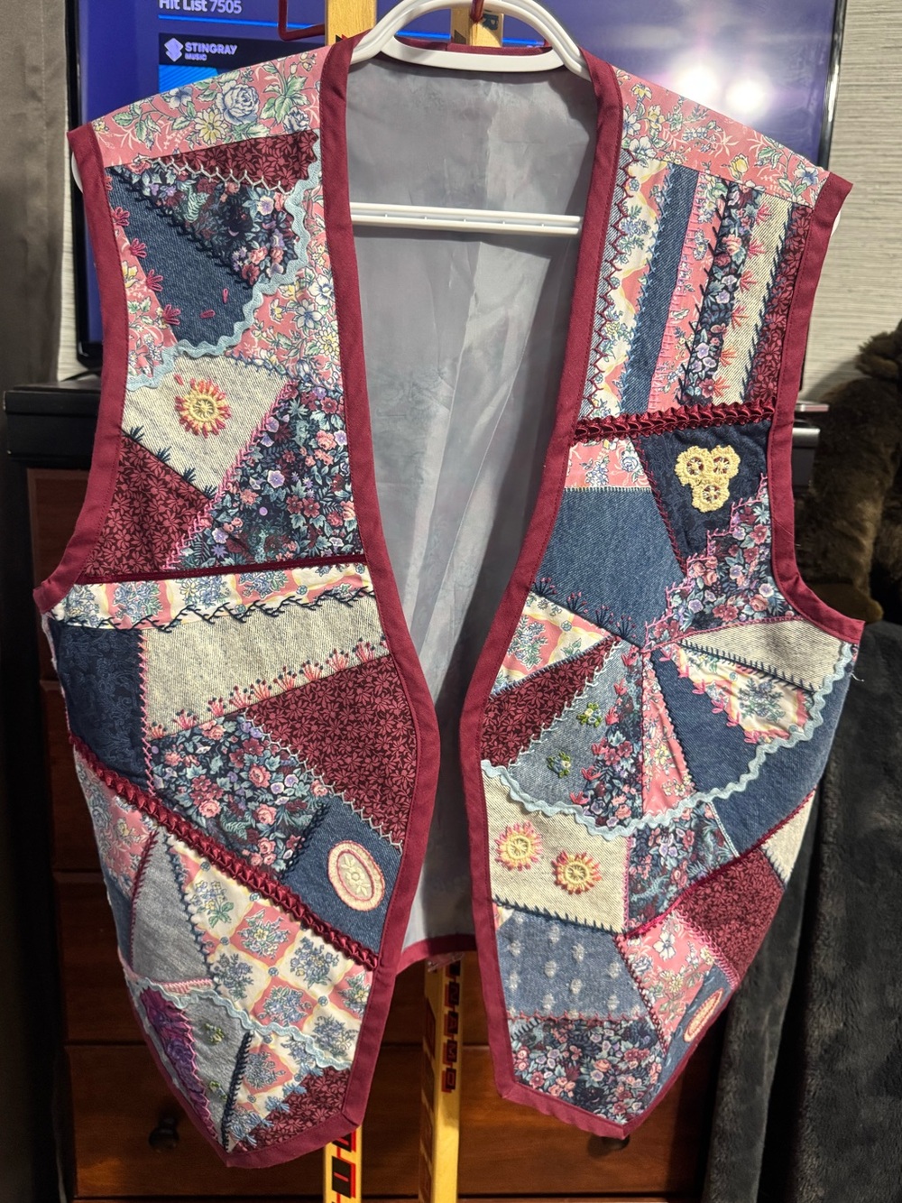 Vintage 90s Patchwork Crazy Quilt Vest Denim Floral Cottagecore"